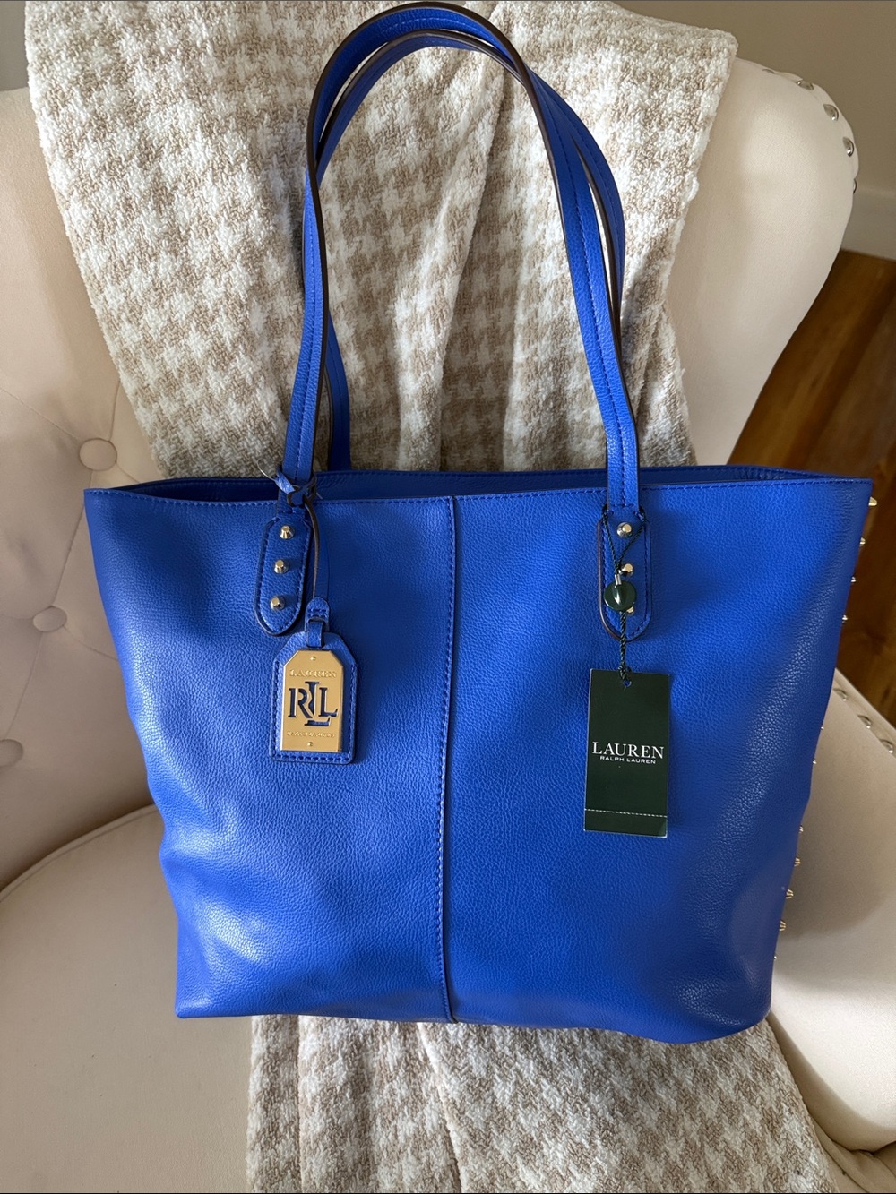 Lauren Ralph Lauren Blue Leather Tote Bag Vintage. NWT